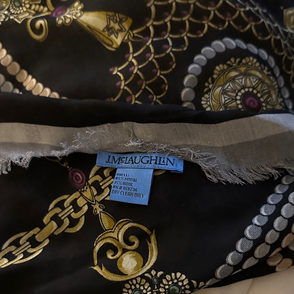 J. McLaughlin Black and Gold Chain-Print scarf
